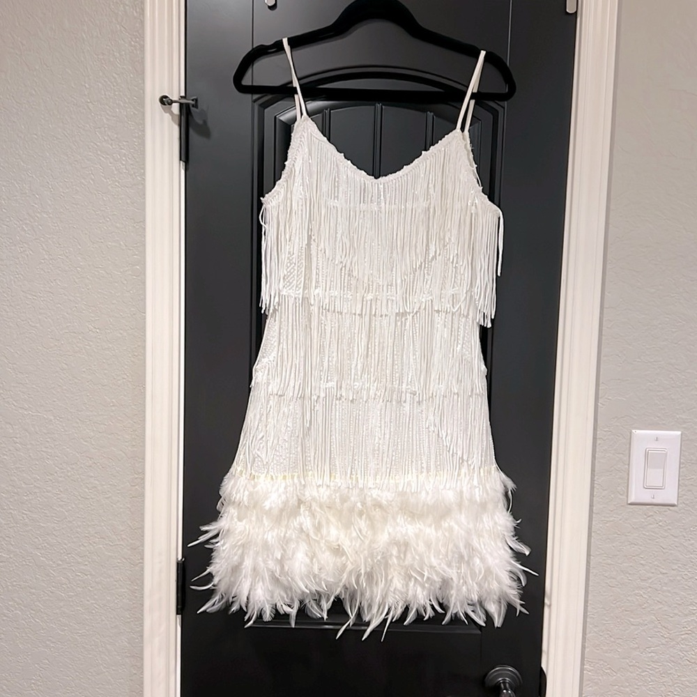 Size small sequin and feather spaghetti strap dress